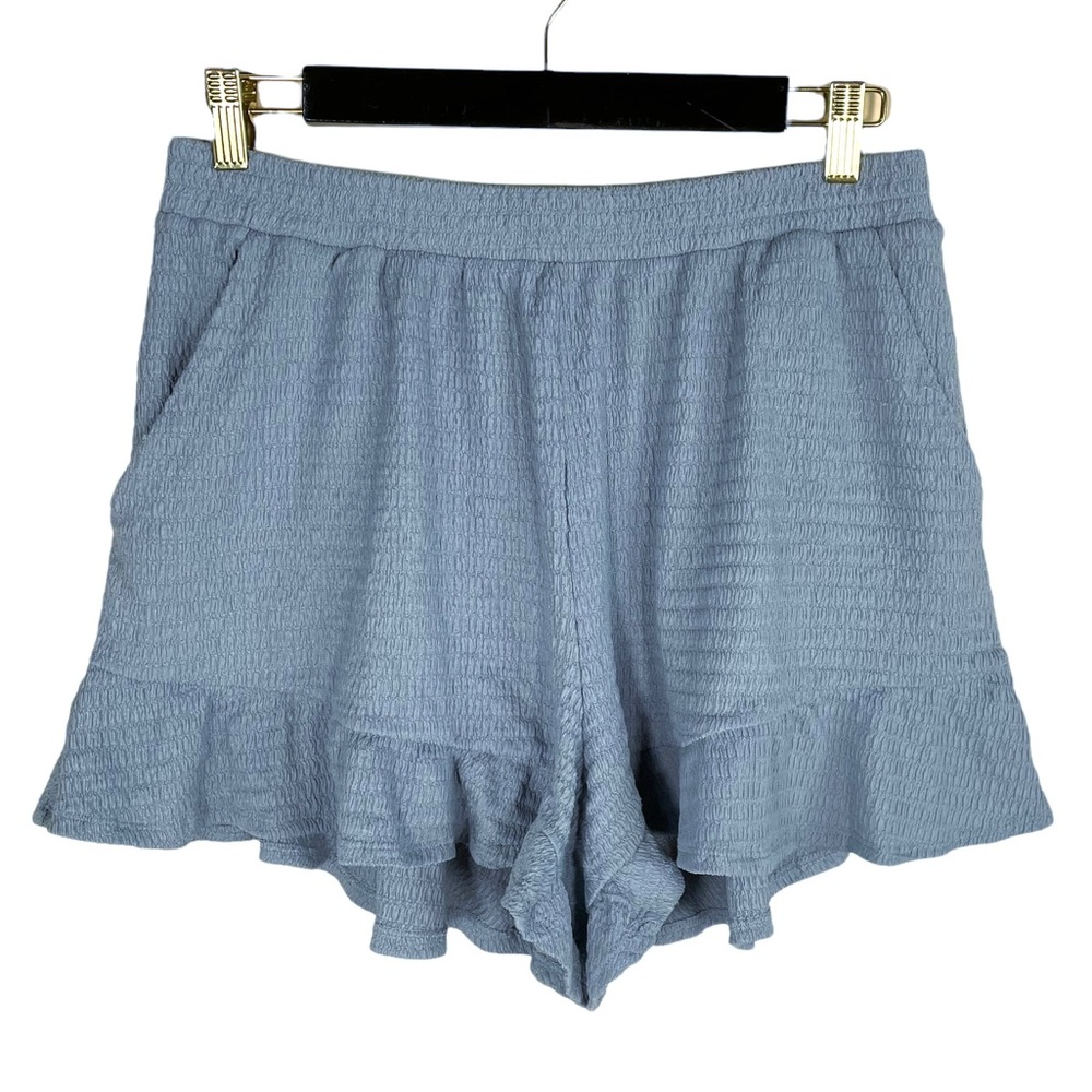 Lush Light Blue High Rise Ruffle Hem Pull On Short